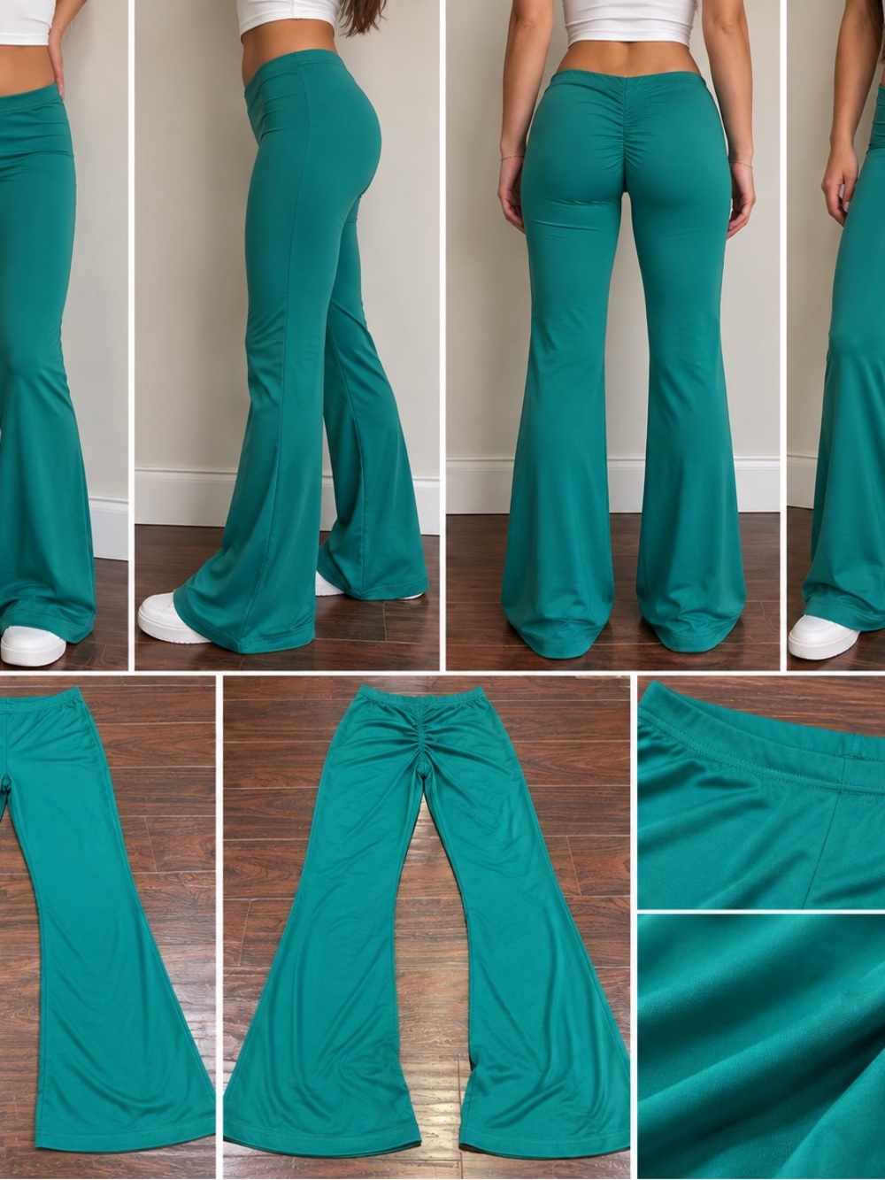 SHEIN Teal Scrunch-Back Flared Leggings